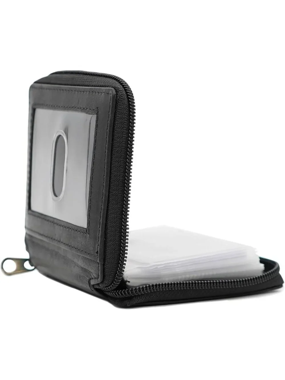 Stylish Men's Zip Around Leather Wallet with Card Inserts - Black, Durable